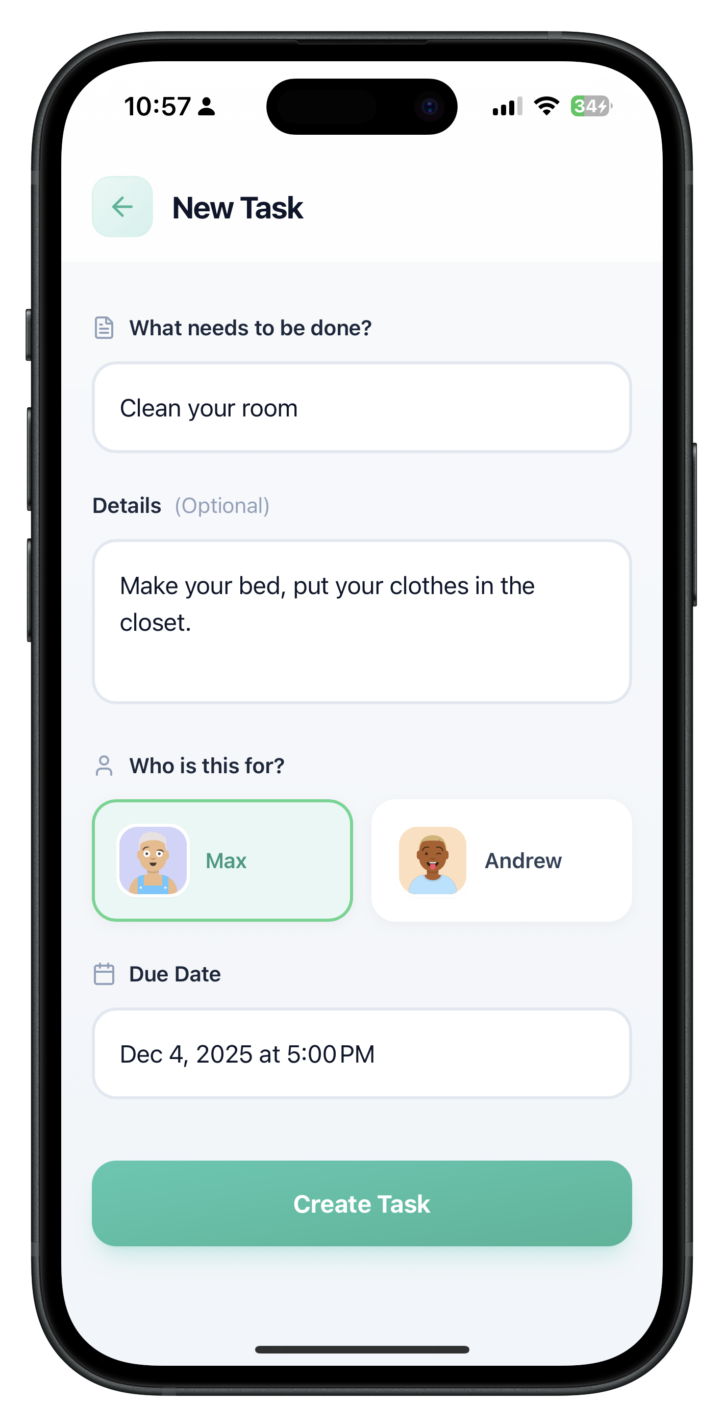 taskr create task flow on iPhone